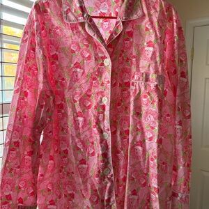 RARE HTF Lilly Pulitzer Christmas Santa lion pajama Top